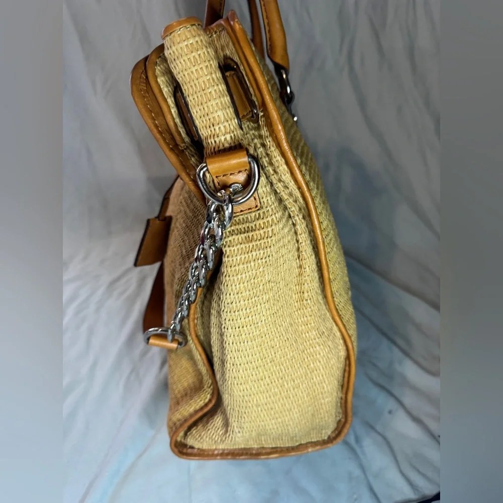 Michael Kors Straw Hamilton Tote Large Tan Leather Trim Satchel - Picture 4 of 10